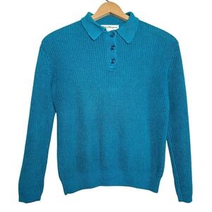 Vtg‎ Norm Thompson Teal Linen Cotton Henley Sweater Sz Xs